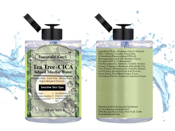 Essentially KateS Makeup Remover Micellar Cleansing Water 16.9 Fl Oz with Hyaluronic Acid & Tea Tree, Hydrating and Suitable for Sensitive Skin - Eyes+Face+Lips - Korean Skin Care