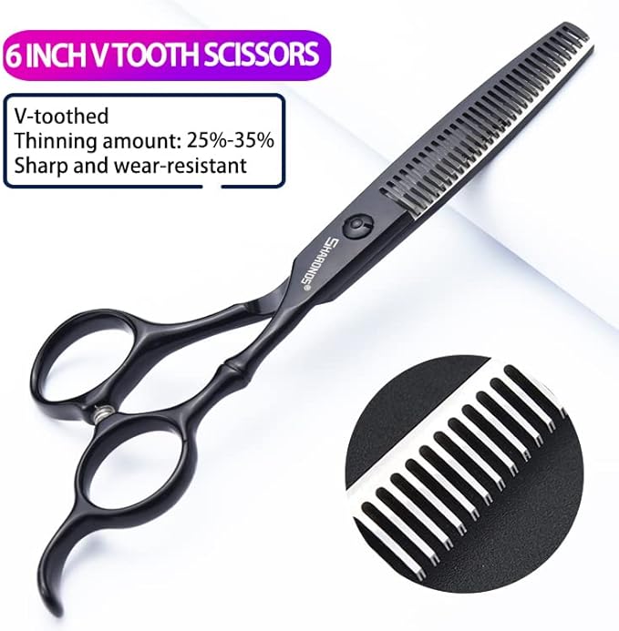 SHARONDS 6/7 Inch Professional 440C Hair Cutting Scissor Salon Hairdressing Thinning Shears Perfect for Barber and Home Use (6 in 3pc)