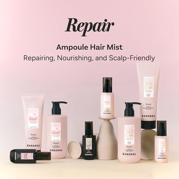 Korean Hair Serum Mist – Argan Oil & Silk Protein Ampoule for Nourishing, Frizz Control & Glass Hair Shine – White Floral Musk, 100ml / 3.38 fl oz