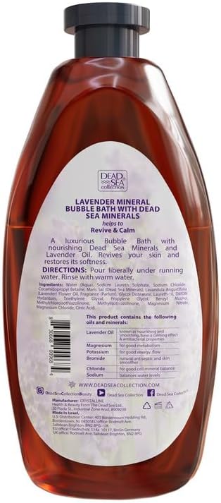 Dead Sea Collection Bubble Bath for Women and Men - with Lavender Oil and Pure Minerals - Nourishing and Moisturizing Skin - 33.8 Fl. Oz