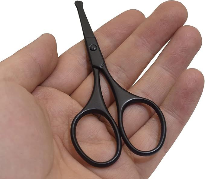 Multicolor Professional Grooming Scissors for Personal Care Facial Hair Removal and Ear Nose Eyebrow Trimming Stainless Steel Fine Straight Tip Scissors 3.9 Inch (Black Set D)