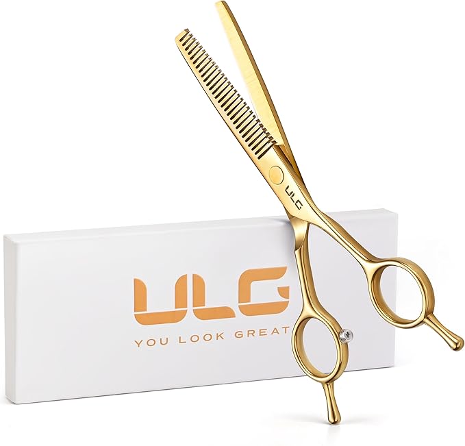 ULG Professional Texturizing & Thinning Shears - 6.5’’ Hair Cutting Scissors, Ultra Sharp Japanese Stainless Steel, Ambidextrous Ergonomic Handle for Barbers, Stylists, Salon & Home Use, Gold