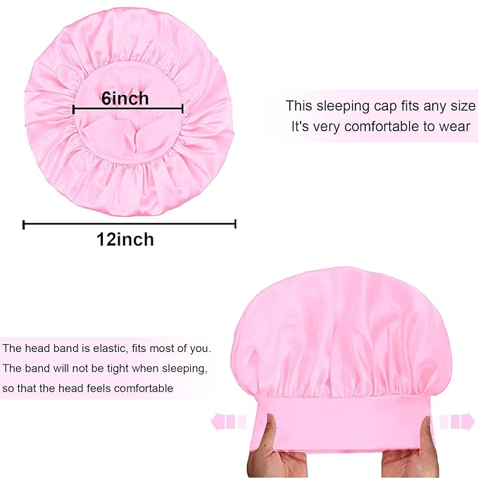 4Pcs Silk Satin Hair Bonnets for Sleeping - Elastic Wide Band Satin Hair Wrap for Sleeping Black Women Men,Silk Bonnets for Curly Hair(Black & Pink & Blue & Purple)
