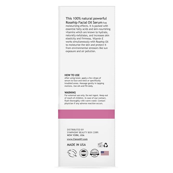 CLARA'S NEW YORK Rosehip Facial Serum with Vitamin E – Hydrating, Lightweight, Smoothing Skin – Made in USA, 30ml (1 Fl Oz)