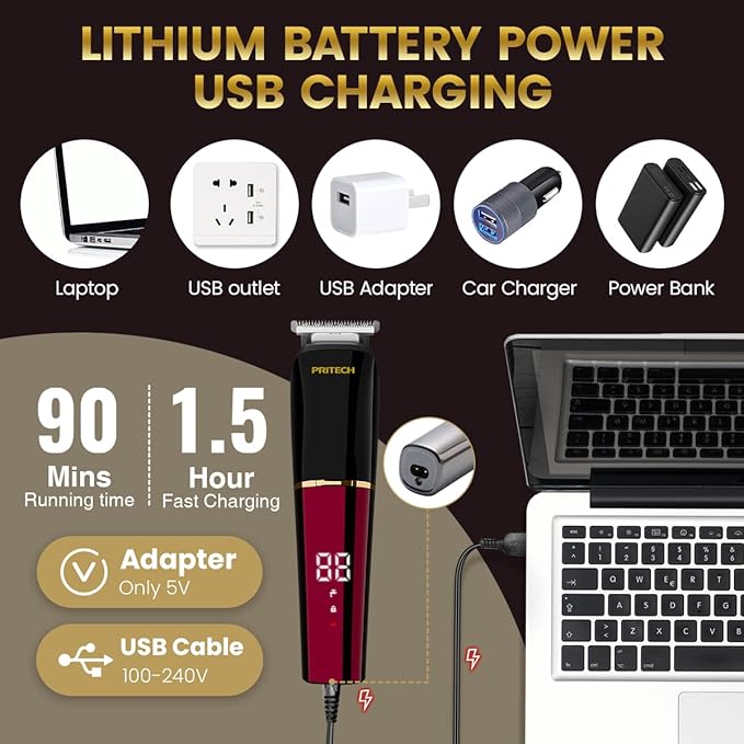 PRITECH Beard Trimmer for Men,6 in 1 Hair Clippers Kit, Precision Cordless Grooming Kit Waterproof IPX6 for Beard, Hair, Body, Nose, Ear, with Foil Razor (Red)