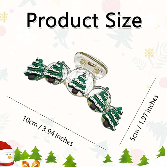 1pcs Christmas Hair Clips, 5D Stereoscopic Green Tree Claw Clips, Transparent Hairpin with Snow Tree Charm Designs, Large Size Christmas Hair Claw Clips, Xmas Hair Accessories for Hairstyle Decor