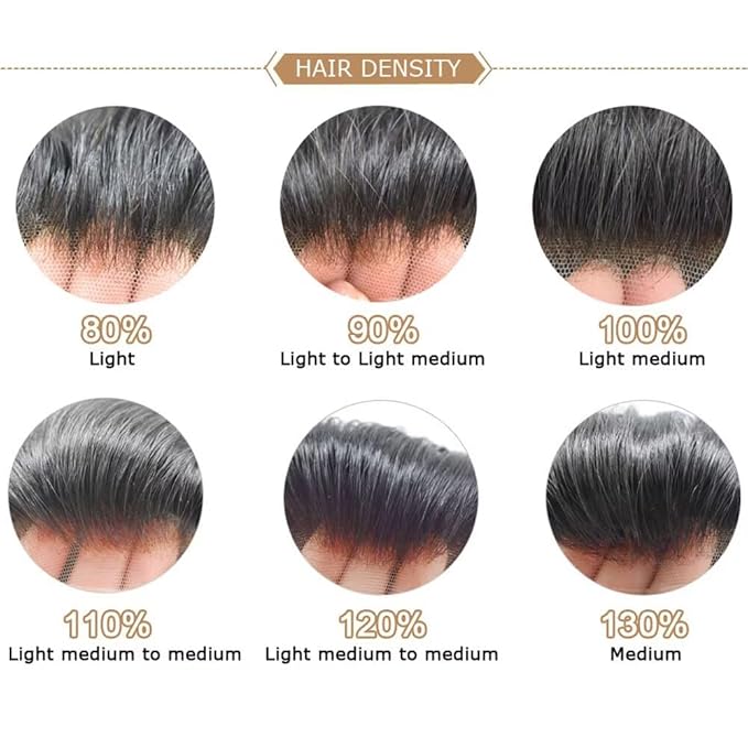 FACE MIRACLE Toupee for Men French Lace Hairpiece Human Hair Replacement System Skin PU Mens Toupee V-Looped Front Hair Piece 6X9#1B10 1B# OFF BLACK WITH 10% SYNTHETIC GREY-80% Light Density