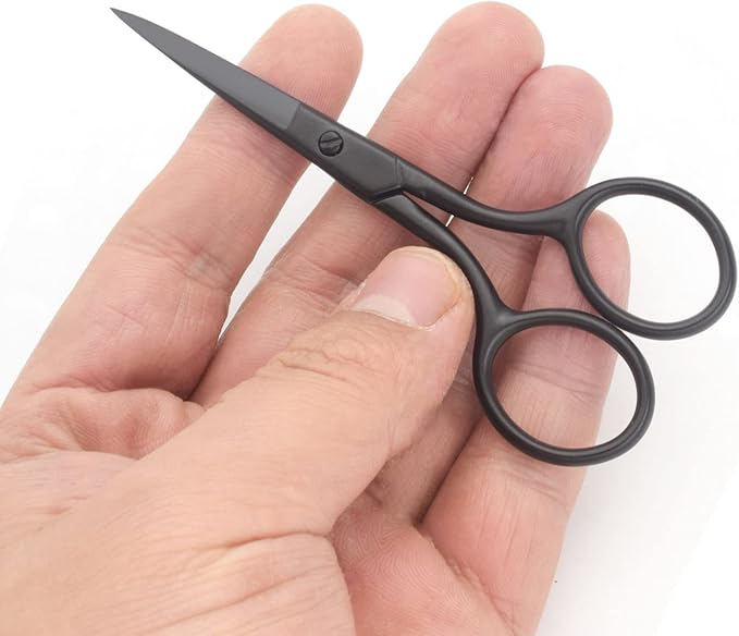 Multicolor Professional Grooming Scissors for Personal Care Facial Hair Removal and Ear Nose Eyebrow Trimming Stainless Steel Fine Straight Tip Scissors 3.9 Inch (Black)