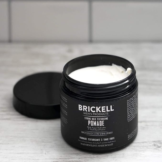 Brickell Men's Products Strong Hold Texturizing Pomade For Men, Natural and Organic, Pliable Hair Styling Fiber Pomade, 2 Ounce, Scented