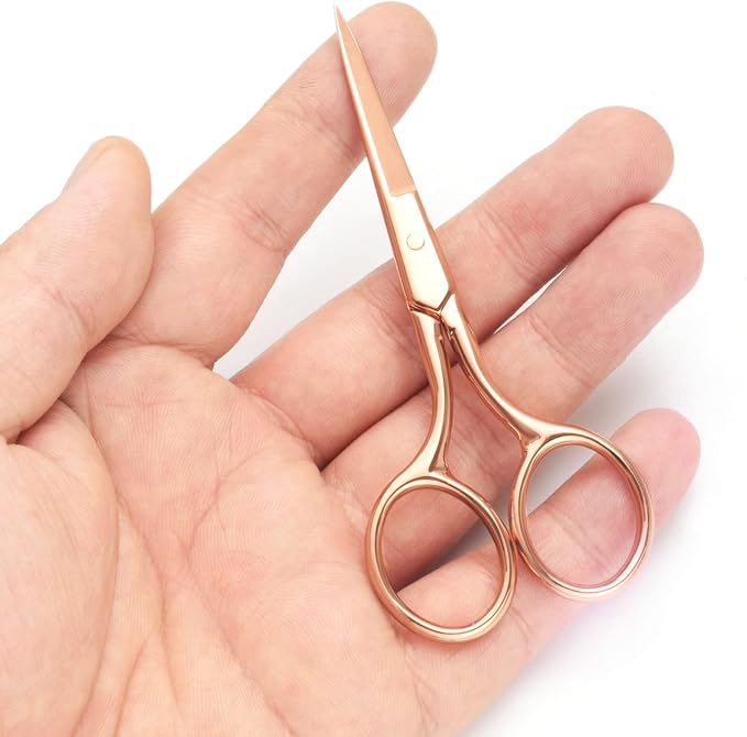 Multicolor Professional Grooming Scissors for Personal Care Facial Hair Removal and Ear Nose Eyebrow Trimming Stainless Steel Fine Straight Tip Scissors 3.9 Inch (Rose Gold)