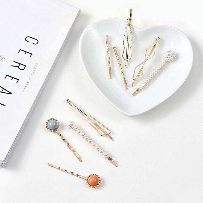 Mehayi 20 PCS Macaron Pearls and Acrylic Resin Hair Clips, Handmade Cute Hair Barrettes Bobby Pins, Glitter Crystal Geometric Hairpin, Elegant Gold Hair Accessories, Gifts for Women Girls…