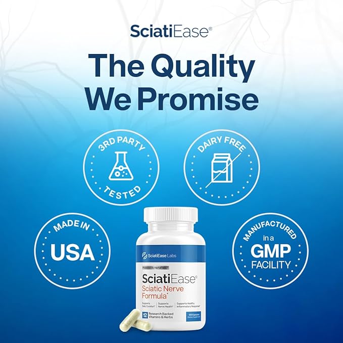 SciatiEase Sciatic Nerve Health Support Supplement - Nerve Support Formula with AlphaPalm, Pea, Vitamin B Complex, Alpha Lipoic Acid 300mg - 6 Bottles