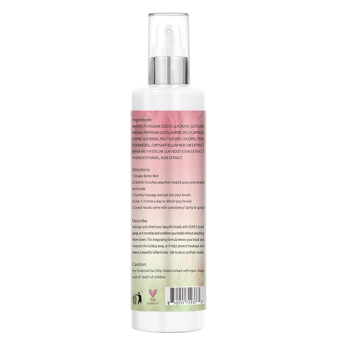 6.8 fl oz Braid Spray Rose Mint for Dreads, Dreadlocks, Locks Spray Rose Water for Itchy Scalp, Shine & Lightweight for Dull Hair Twists, Cornrows, Box Braids Moisturizer
