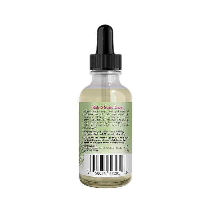 Mielle Organics Rosemary & Mint Light Hair Oil, Split Ends & Dry Scalp Treatment - Infused with Biotin & Essential Oils for Strengthening, Soothing, Moisturizing & Encouraging Longer Hair (2 Oz)