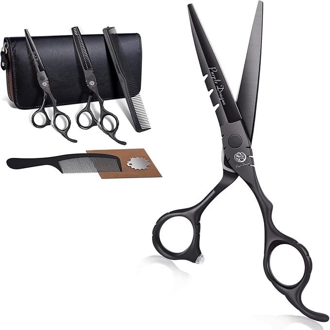 Purple Dragon Professional Japan 440C Hair Salon Cutting Shear and Barber Thinning Scissor Hairdressing Shear Set with Bag