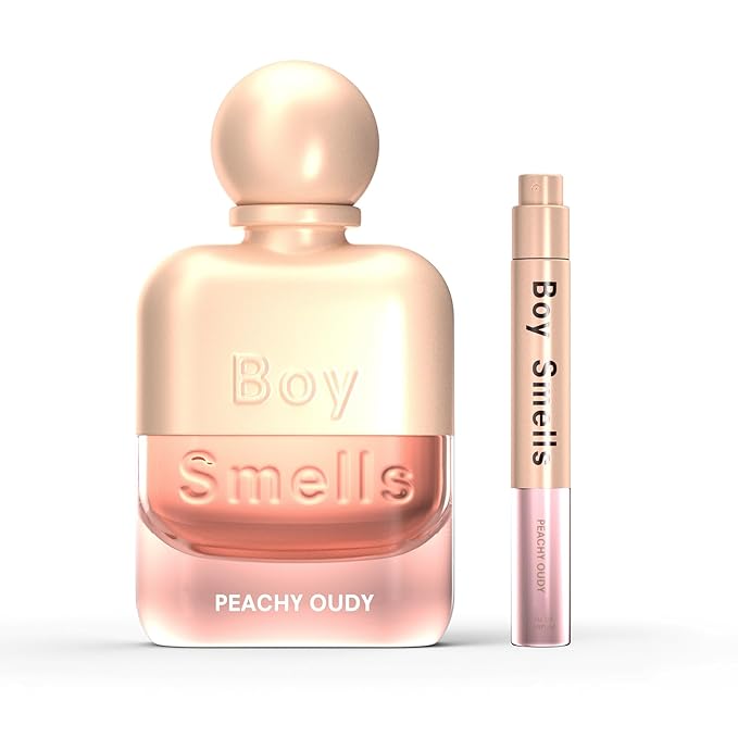 Boy Smells Peachy Oudy Eau de Parfum – Peach, Mimosa, Marigold and White Oud Scent – Fruity Woody Unisex Perfume – Everyday Body Fragrance – Signature Glass Spray Bottle – 50ml