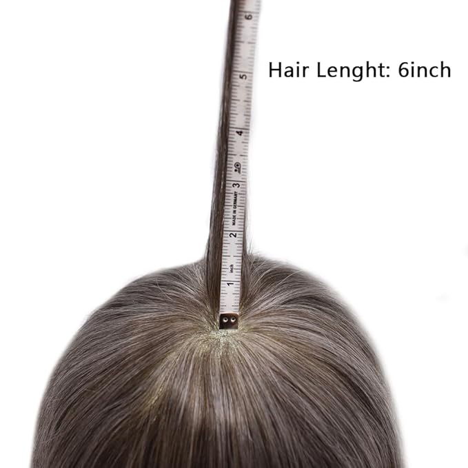 Mens Toupee Human Hair Piece French Lace Toupee for Man Hair System Indian Human Hair Replacement Systems V-Looped PU Front Hairpieces 6"X9" #260 Darkest Brown with 60% Gray