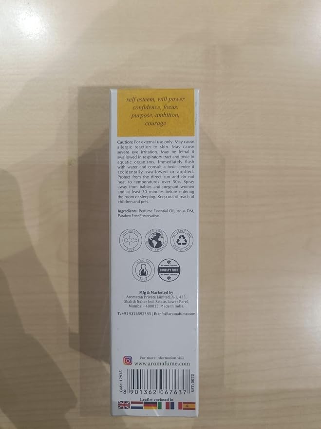 Solar Plexus Chakra Natural Mist by Aromafume | 100ml/3.3 fl oz | Manipura | Aromatherapy Spray for Chakra Balance | Lemongrass & Rosemary Extracts | Essential Oil Spray for Meditation, Yoga, Reiki