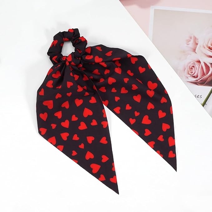 Valentines Hair Ties for Women Girls Red Heart Hair Scrunchies Elastic Hair Tie Ribbon Valentine's Day Hair Bows Hair Accessories Gifts