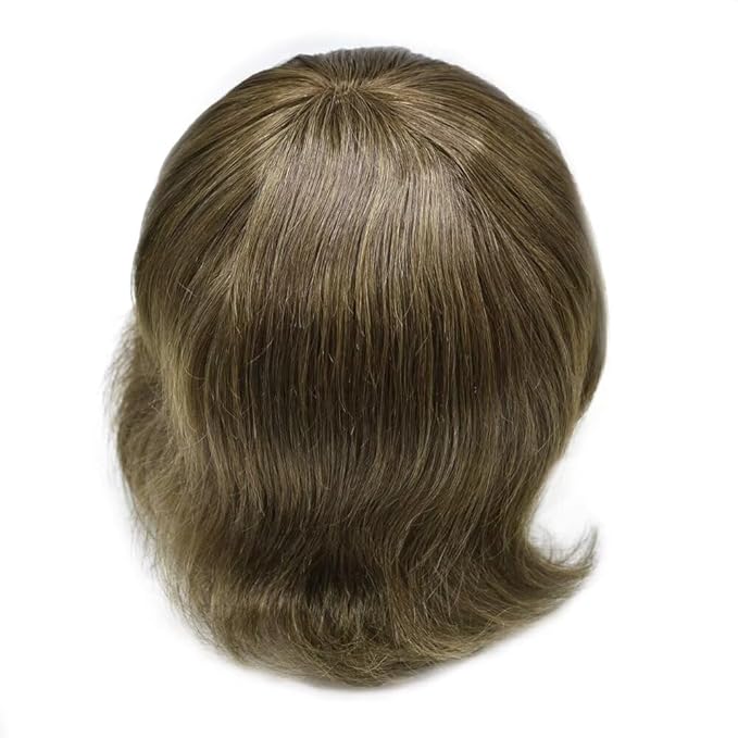 FACE MIRACLE Hair System for Men French Lace Mens Toupee Human Hair Replacement System Lace with PU Toupee for Men Male Hair Piece Wigs 7"X10" #3 Dark Brown