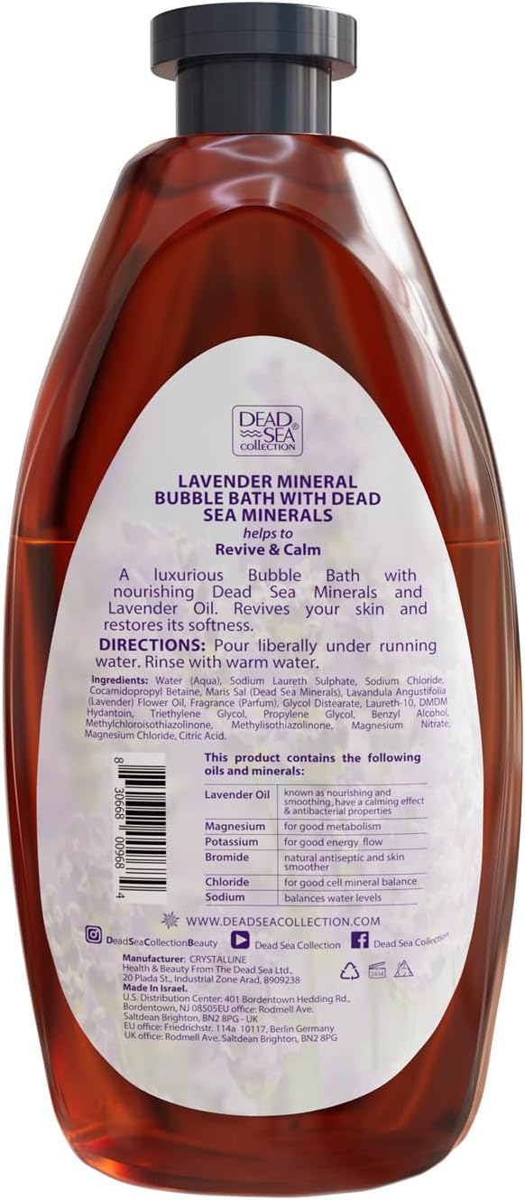 Dead Sea Collection Bubble Bath with Lavender for Women and Men - Lavender Oil and Pure Dead Sea Minerals - Nourishing and Moisturizing Skin - Pack of 2 (67.6 fl.oz)