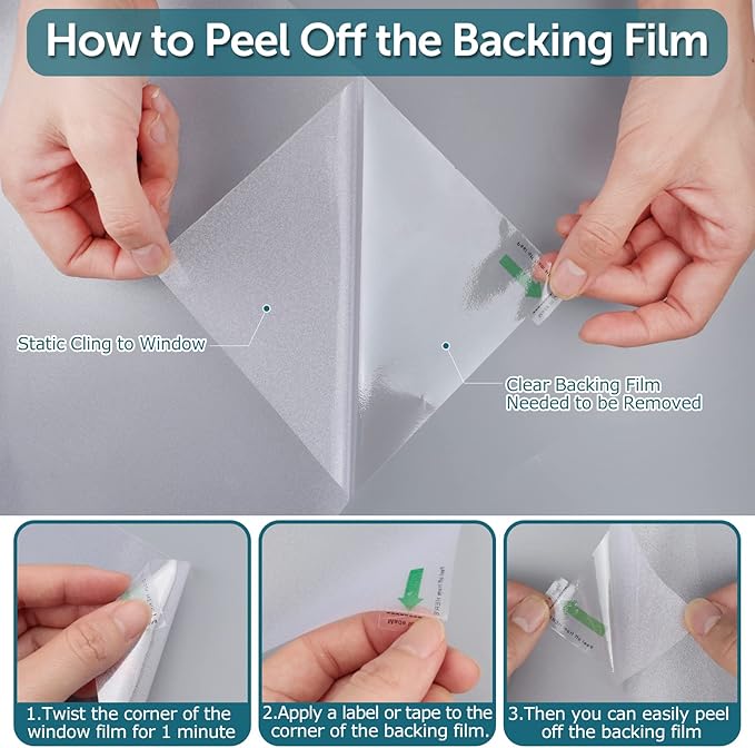 HIDBEA Frosted Window Privacy Film - Non Adhesive Static Cling Glass Stickers Sun UV Blocking Heat Control Door Covering Decals for Home Office, 55.1 x 393.7 Inch