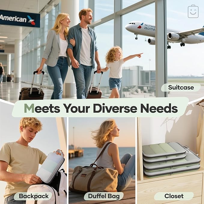 Veken 9/11 Set Compression Packing Cubes for Travel Essentials,Compressible Expandable Large Luggage Suitcase Organizer Bags for Clothing,Durable Space Saver Storage Bags(Matcha Green)