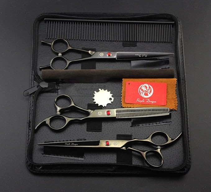 Purple Dragon 7.0 inch Rhinestone Decoration 3PCS Pet Grooming Scissors Dog Hair Cutting & Thinning Shears Set