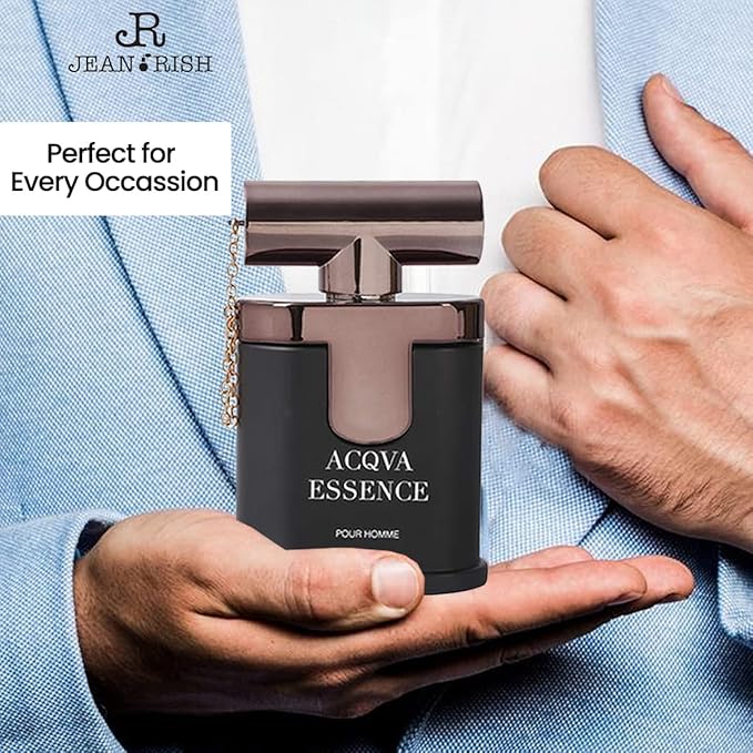 Jean Rish Aqva Essence Eau De Toilette - Perfume for Men (3.4 Fl Oz / 100ml) with Bergamot, Rosemary & Patchouli Notes - Long Lasting and Luxury Fragrance, Made in USA