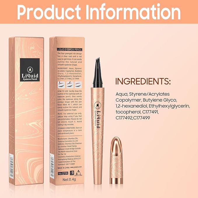 Eyebrow Pen - Upgraded 3D Liquid Eye Brow Microblading Pencil With Micro 4 Point Lift & Brow Pen Snatch, Long-Lasting Waterproof (Black)