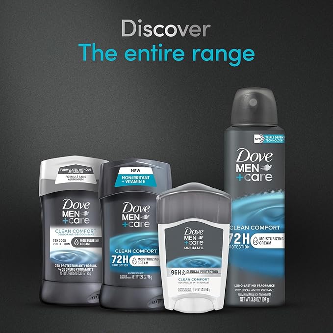 DOVE MEN + CARE Clinical Protection Antiperspirant Clean Comfort Stick for Men 96-Hour Sweat and Odor Protection Clinical Strength Antiperspirant with 1/4 Moisturizing Cream 1.7 oz