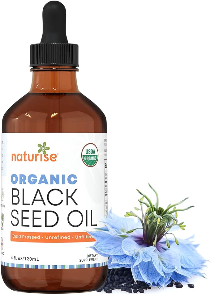 USDA Black Cumin Seed Oil Organic – Nigella Sativa Black Seed Oil Organic Cold Pressed & Unrefined in Glass Bottle – Vegan, Non-GMO Blackseed Nails & Hair Growth Oils (4 fl oz)