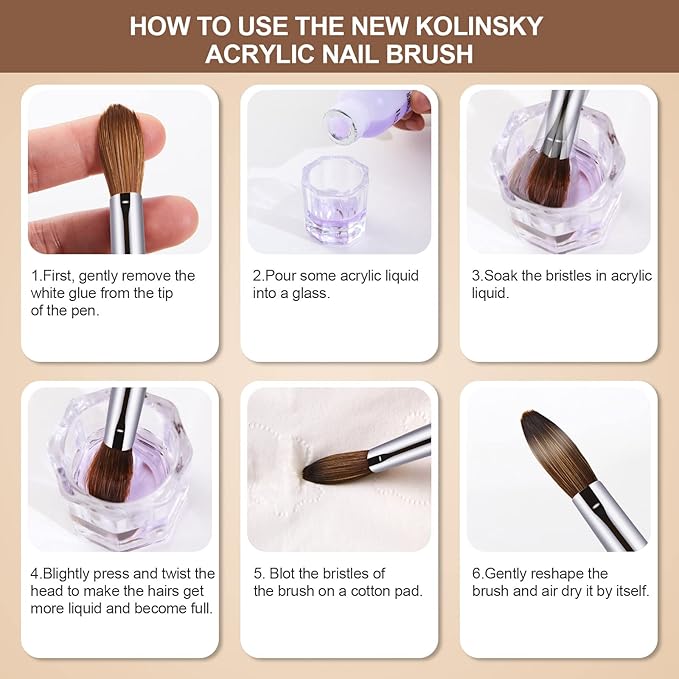 Acrylic Nail Brush Size 8, 100% Real Kolinsky Art Nail Brush for Acrylic Powder Application, Handmade Women Manicure Nail Extension Tool for Professional DIY Home Salon and Beginners