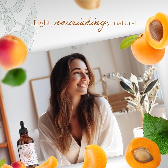 HBNO Organic Virgin Apricot Oil - 4 oz (120ml) Value Size - Ideal for Shampoos, Conditioners, Lip Balms, Face wash, Lotions, and Skin Care Products.