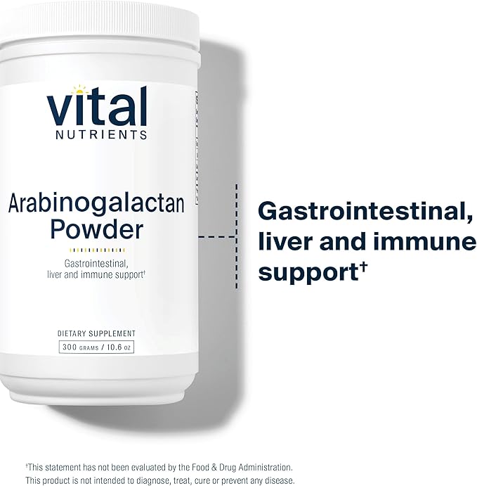 Vital Nutrients Arabinogalactan Powder | Vegan Prebiotic Fiber Supplement for GI Health, Liver, and Immune Support* | Gluten, Dairy, Soy Free | Non-GMO | 300g