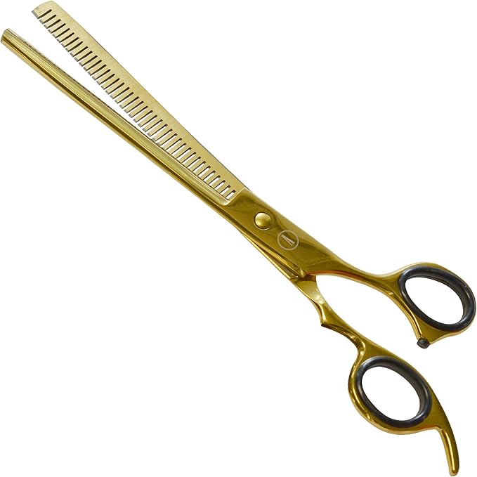 ANDUSTRIAL - Professional Hair Cutting And Thinning Pet Grooming Scissors/Shears For Dogs, Cats - Premium Carbon Steel Quality - Smooth And Sharp - 8.5 Inch, Half Gold