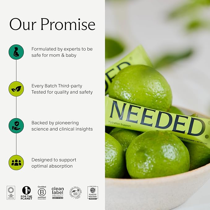 Needed. Hydration Support with Electrolytes & Trace Minerals – Electrolytes for Pregnancy & During Lactation - 30 Hydration Packets Lightly Sweetened with Hint of Lime