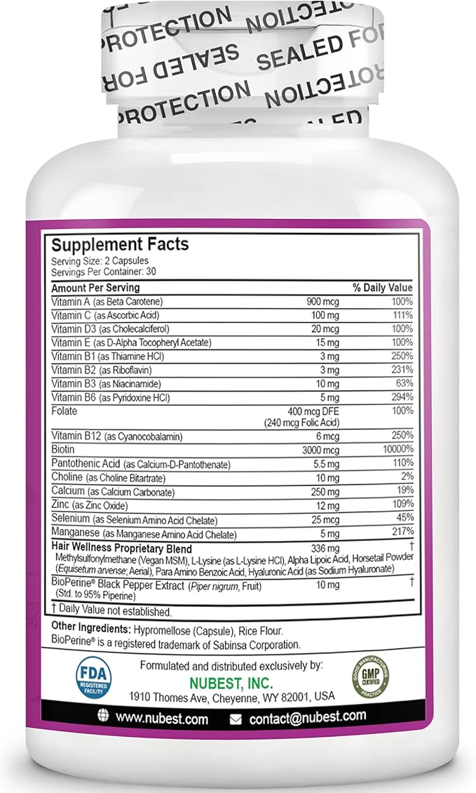 NuBest Hair Xtra - Hair Growth Vitamin for Faster Hair Growth | Natural Hair Thickening with Biotin, Zinc, MSM, B Vitamins, Choline - Hair Supplement, Hair Regrowth | 1 Month Supply