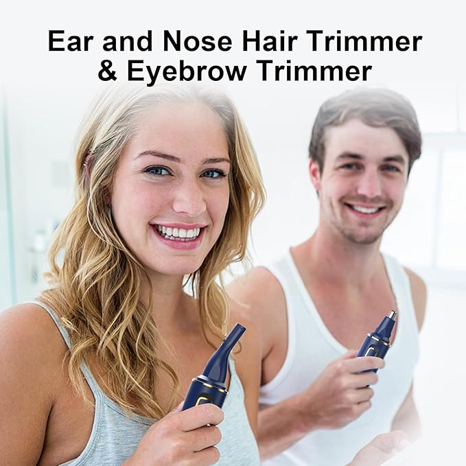 Nose Hair Trimmers for Men,Rechargeable Hair Trimmer 2 in 1 Painless Multifunctional Ear and Nose Hair Trimmer with IPX7 Waterproof Dual Edge Blades (Blue)