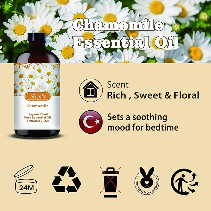 Chamomile Essential Oil-Chamomile Fragrance Oil 4.33oz (130ml)-100% Pure Natural Scent for Diffusers, Candles, Soap Making & Aromatherapy-Relaxing Home & Gift Essential Oil for Bath, Massage
