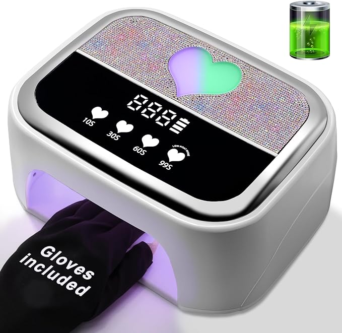 LIMEGIRL UV LED Nail Lamp Kit for Gel Polish Professional Fast White Curing Dryer Light Set with 4 Timers and UV Gloves Cordless Rechargeable Nail Art Cure Machine at Home and Salon