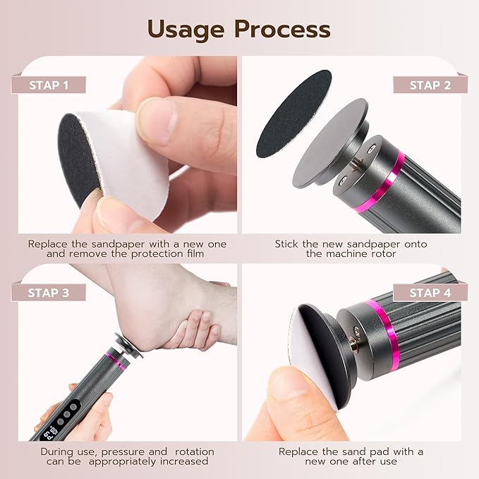 Electric Foot Callus Remover, Adjustable Speed Rechargeable Foot Sander Pedicure Tools for Feet Dead Skin with Sandpaper Disk and Nail Drill Bits,Equipped with Digital Display(Dark Gray)