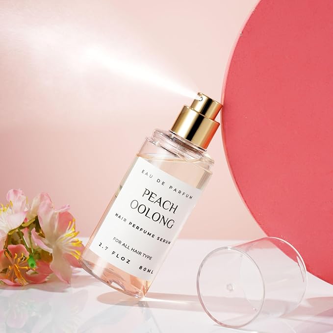 Hair Perfume for Women, Summer Lightweight Long Lasting Fragrance Mist - 3:7 Hydrating Serum Alcohol Free Formula, Argan Oil Scented Hair Spray with Keratin & Elastin (Peach Oolong) 2.7 fl oz