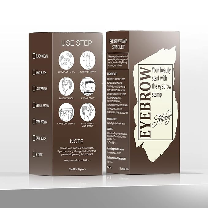 Eyebrow Stamp Stencil Kit - Eyebrow Powder with Brush Long-Lasting & Waterproof Brow Shaping Kit with 24 Reusable Thin & Thick Eyebrow Stencils for Natural Eyebrow Color (Dark Brown)