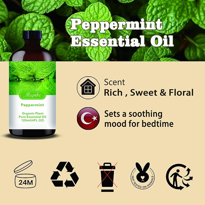 Peppermint Essential Oil-Peppermint Fragrance Oil 4.33oz (130ml)-100% Pure Natural Scent for Diffusers, Candles, Soap Making & Aromatherapy-Relaxing Home & Gift Essential Oil for Bath, Massage