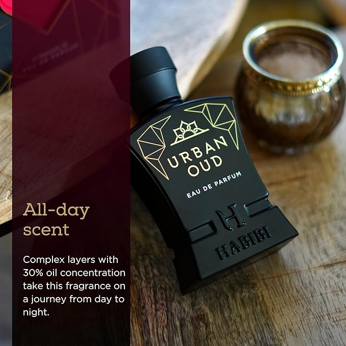 H HABIBI Urban Oud Perfume for Men – 2.5 oz (75ML) Long Lasting Arabian Cologne, Woody Citrus Oud Men Perfume, Luxury Fragrance Gift for Special Occasions