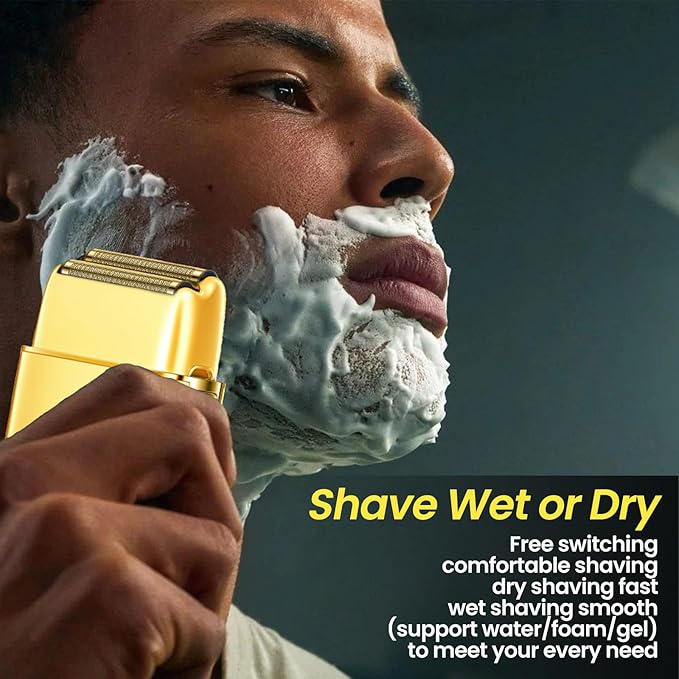 Electric Foil Shavers for Men, 3 Speed Electric Razor for Men, High Speed Dual Floating Blades, IPX7 Waterproof Wet & Dry, LED Display, USB Type C Charging, Foil Razor for Face/Beard/Head (Gold)