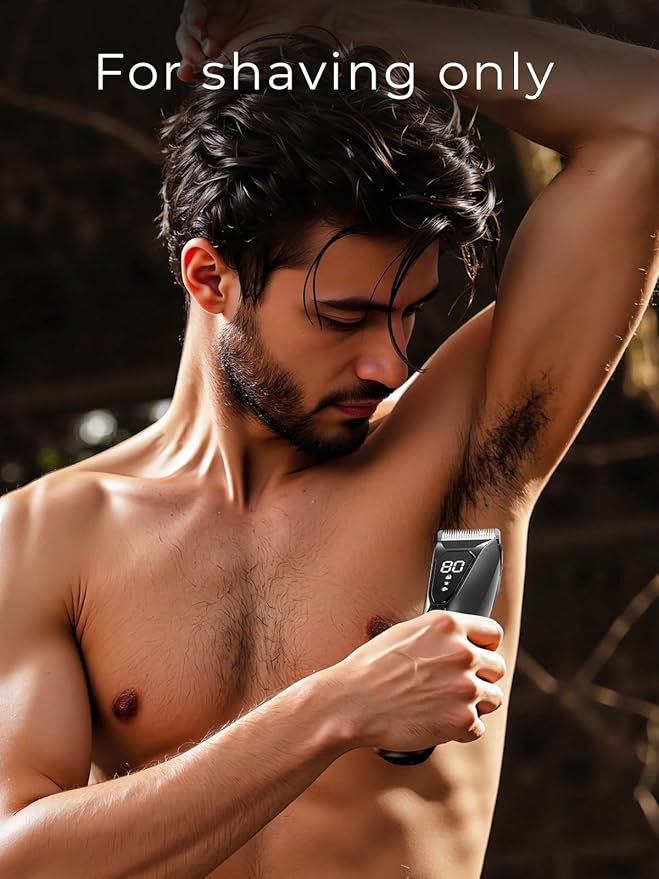 Body Hair Trimmer for Men - Pubic Hair Trimmer for Man - Electric Ball Shaver with Display & Light - Waterproof Wet/Dry Groomer kit for Groin - Wireless Charging - Ceramic Blade with 3 Comb