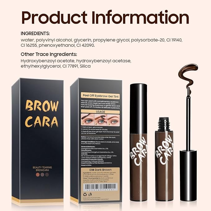 Brow Tattoo Peel Off Tint - Brow Gel Eyebrow Tattoos Waterproof, Eyebrow Gel Tint with Eyebrow Stencils Long-Lasting Makeup, Eye Brow Pencils Create Full Voluminous Brows for Women (Gray Brown)