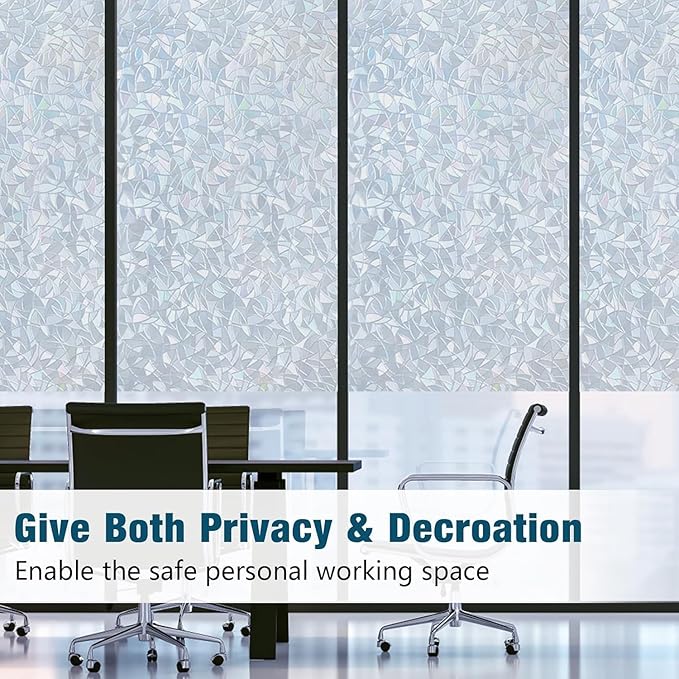 rabbitgoo Window Privacy Film Rainbow Film Decorative Window Sticker, 3D Static Stained Glass Cling Tint for Home Heat Control Non-Adhesive, Grayish Silver, 17.5 x 78.7 inches